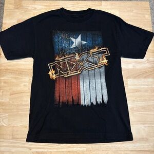 WWE NXT Black Graphic Unisex Tee with Distressed Texas Flag and Flame Logo